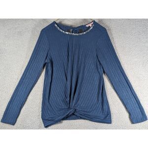 Juicy Couture Shirt Womens Size Medium Blue Long Sleeve Knotted Front Tie Back